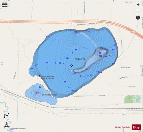 Little Midge Lake + Midge Lake depth contour Map - i-Boating App - Streets
