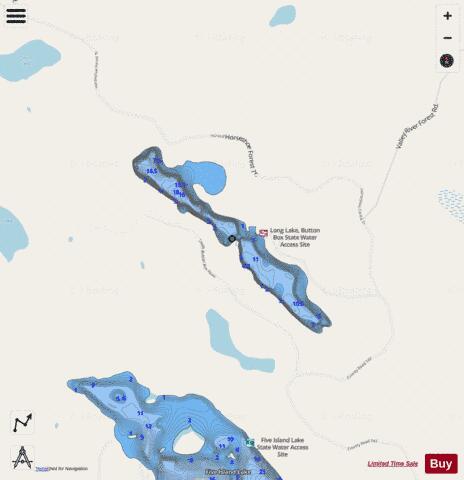 Buttonbox Lake depth contour Map - i-Boating App - Streets