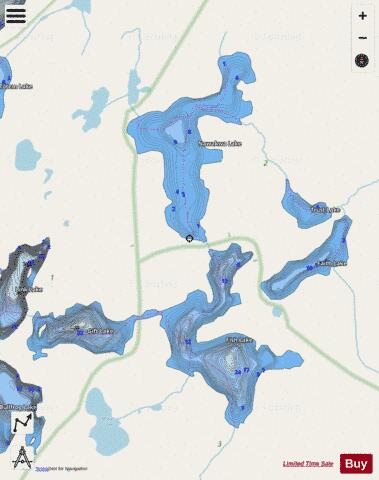 Faith Lake + Fish Lake + Gift Lake + Nawakwa Lake + Trust Lake depth contour Map - i-Boating App - Streets