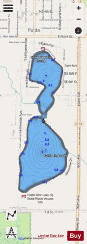 Fulda First Lake + Fulda Second Lake depth contour Map - i-Boating App - Streets