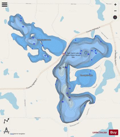 East + West Spirit Lake depth contour Map - i-Boating App - Streets