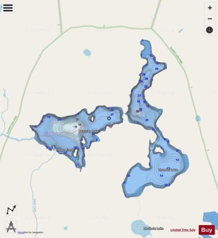 Beartrap Lake + Thunder Lake depth contour Map - i-Boating App - Streets