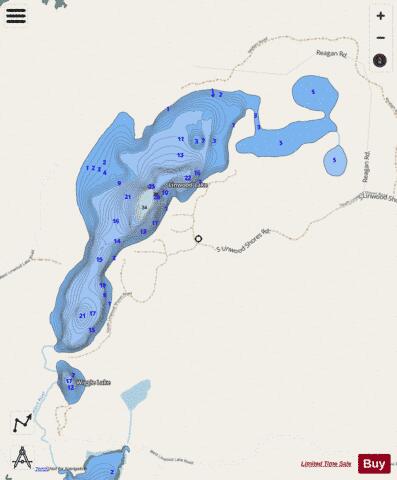 Linwood Lake + Wiggle Lake + depth contour Map - i-Boating App - Streets