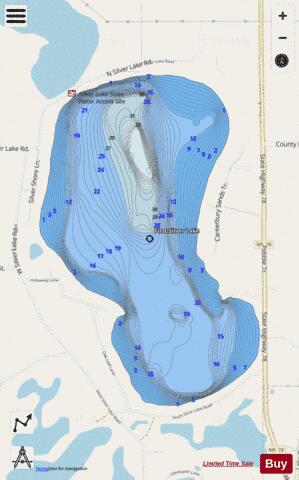 Lake First Silver depth contour Map - i-Boating App - Streets