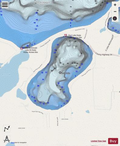 Lake Paul depth contour Map - i-Boating App - Streets