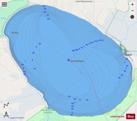 Lake Waccamaw depth contour Map - i-Boating App - Streets