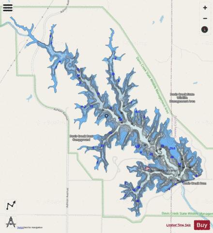 Davis Creek Reservoir depth contour Map - i-Boating App - Streets