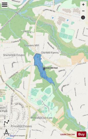Grovers Mill Pond depth contour Map - i-Boating App - Streets