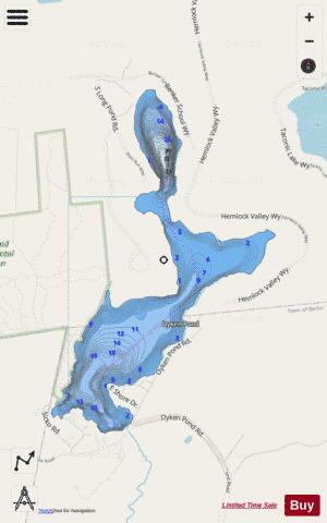 Dyken Pond depth contour Map - i-Boating App - Streets
