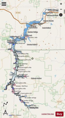 Allegheny Reservoir depth contour Map - i-Boating App - Streets