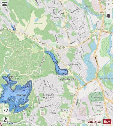 Barney Pond Providence depth contour Map - i-Boating App - Streets