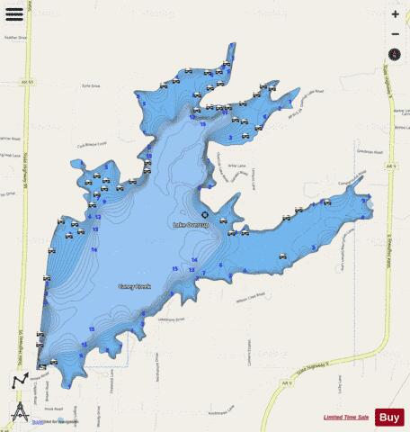 Overcup Lake depth contour Map - i-Boating App - Streets