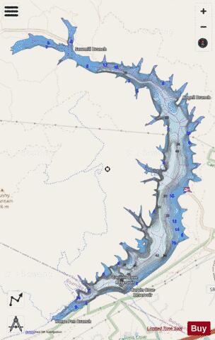 Carvins Cove Reservoir depth contour Map - i-Boating App - Streets