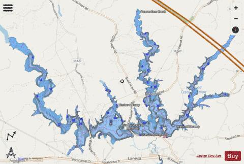 Diascund Creek Reservoir depth contour Map - i-Boating App - Streets