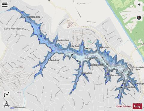 Lake Monticello depth contour Map - i-Boating App - Streets