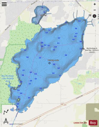 Muskego Lake depth contour Map - i-Boating App - Streets