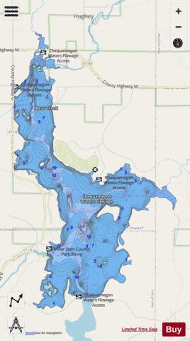 Chequamegon Waters Flowage depth contour Map - i-Boating App - Streets