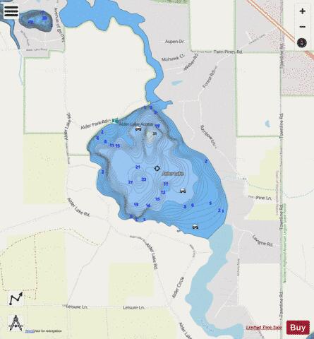 Alder Lake depth contour Map - i-Boating App - Streets