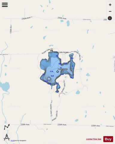 Antler Lake depth contour Map - i-Boating App - Streets
