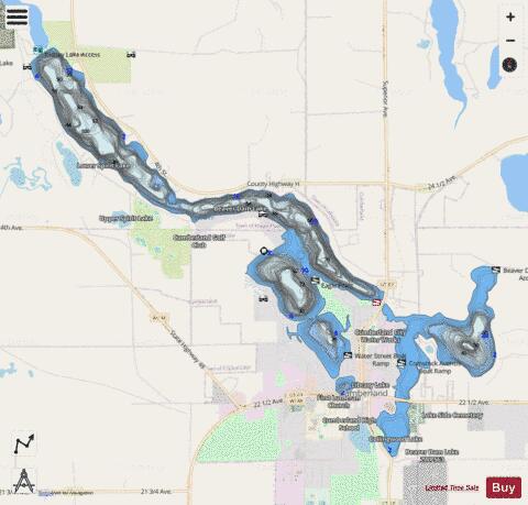 Beaver Dam Lake depth contour Map - i-Boating App - Streets