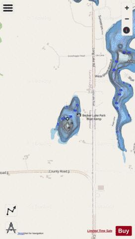 Becker Lake depth contour Map - i-Boating App - Streets