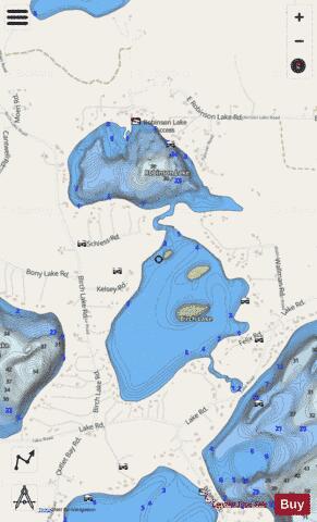 Birch Lake + Robinson Lake depth contour Map - i-Boating App - Streets