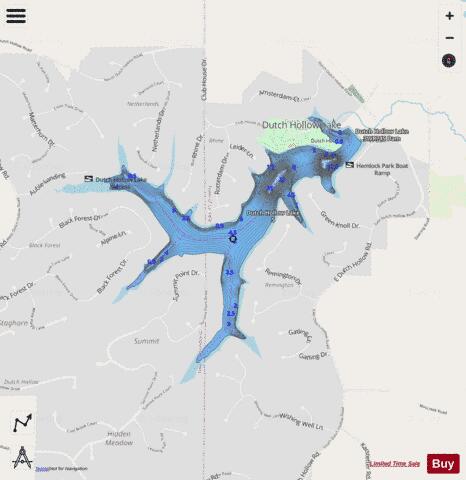Dutch Hollow Lake depth contour Map - i-Boating App - Streets
