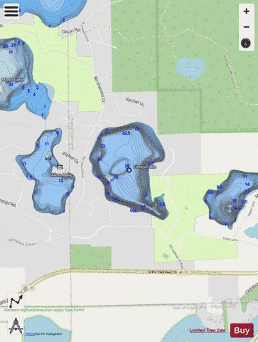 Finley Lake depth contour Map - i-Boating App - Streets