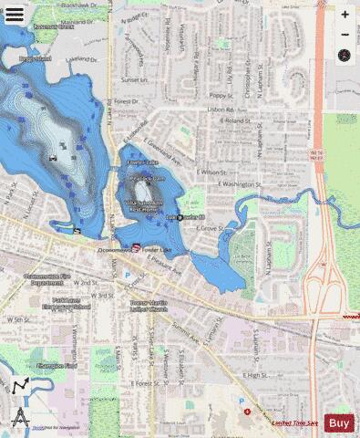 Fowler Lake depth contour Map - i-Boating App - Streets