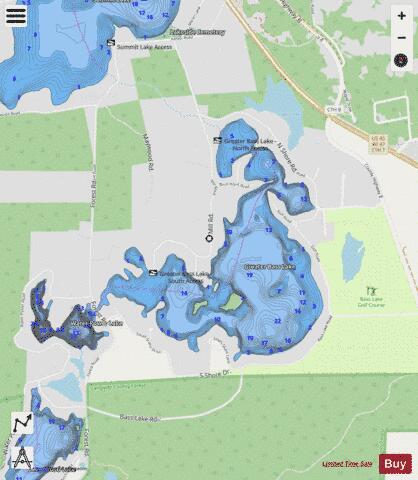 Greater Bass Lake depth contour Map - i-Boating App - Streets