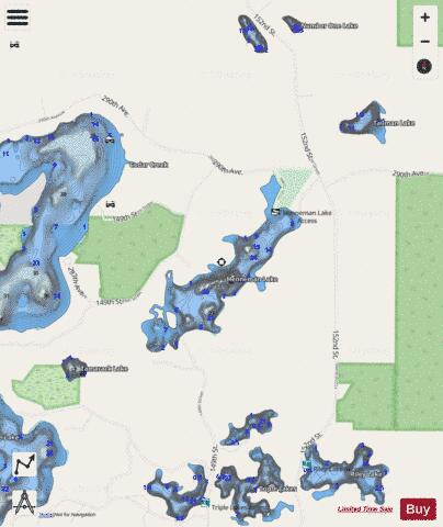 Henneman Lake depth contour Map - i-Boating App - Streets
