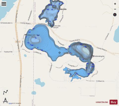 Hilbert Lake depth contour Map - i-Boating App - Streets