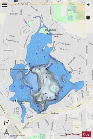 Little Muskego Lake depth contour Map - i-Boating App - Streets