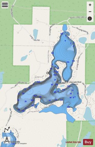 Long Lake O depth contour Map - i-Boating App - Streets