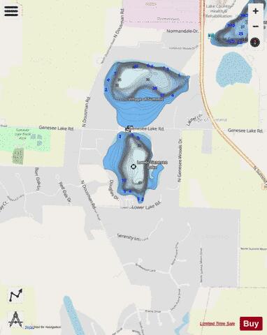 Lower Genesee Lake depth contour Map - i-Boating App - Streets