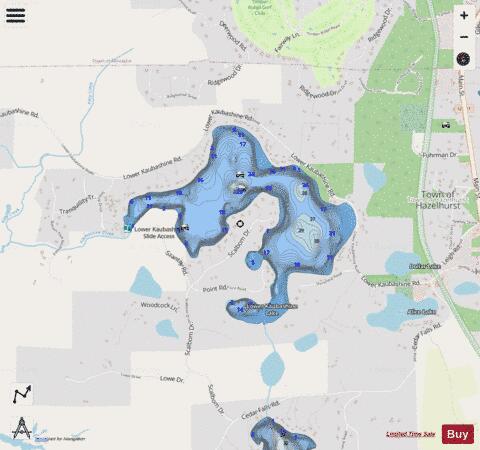 Lower Kaubashine Lake depth contour Map - i-Boating App - Streets