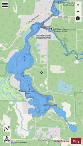 Lower Post Lake depth contour Map - i-Boating App - Streets