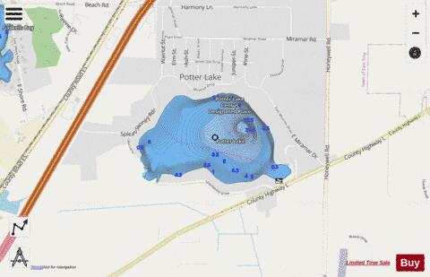Potters Lake depth contour Map - i-Boating App - Streets