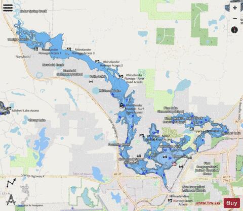Rhinelander Flowage / Boom Lake depth contour Map - i-Boating App - Streets