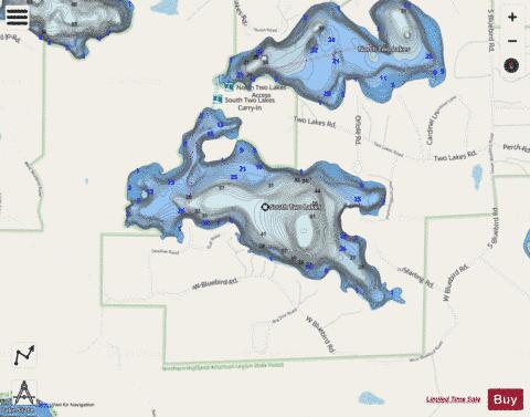 South Two Lakes depth contour Map - i-Boating App - Streets