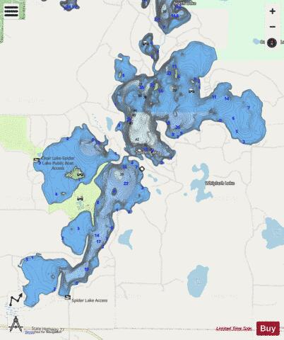 Spider Lake depth contour Map - i-Boating App - Streets