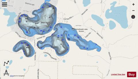 Tomahawk Lake A depth contour Map - i-Boating App - Streets