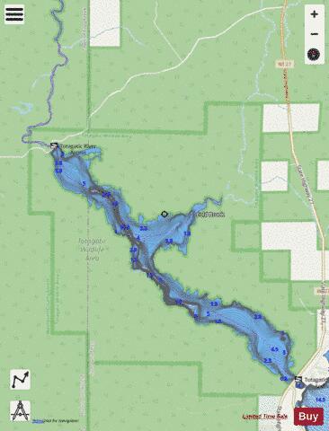 Totagatic Flowage depth contour Map - i-Boating App - Streets