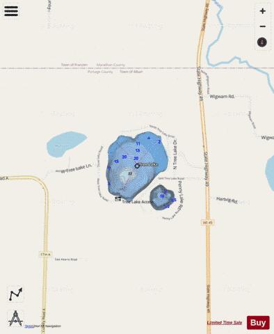 Tree Lake depth contour Map - i-Boating App - Streets