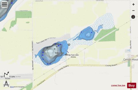 Twin Lakes B depth contour Map - i-Boating App - Streets