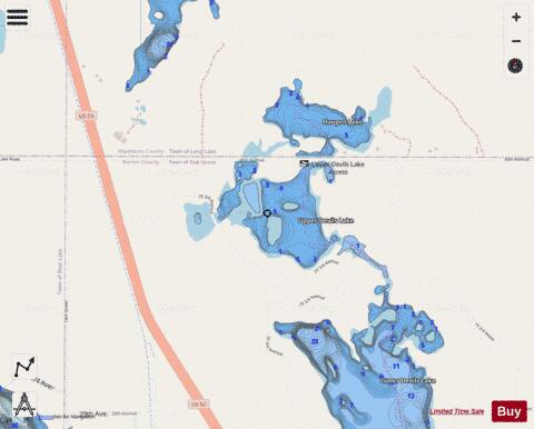 Upper Devils Lake depth contour Map - i-Boating App - Streets