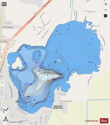 Wind Lake depth contour Map - i-Boating App - Streets