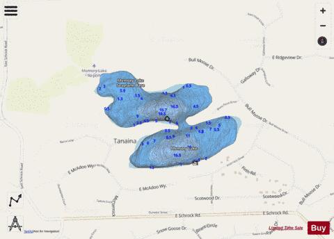 Memory Lake depth contour Map - i-Boating App - Streets