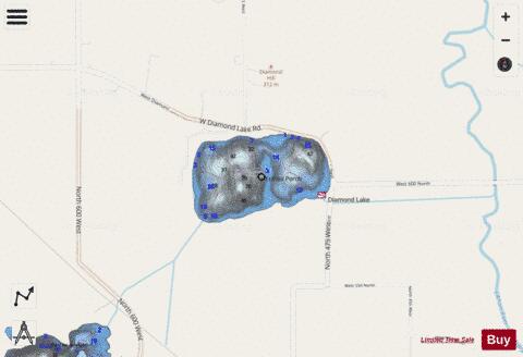 Diamond Lake, Noble county depth contour Map - i-Boating App - Streets