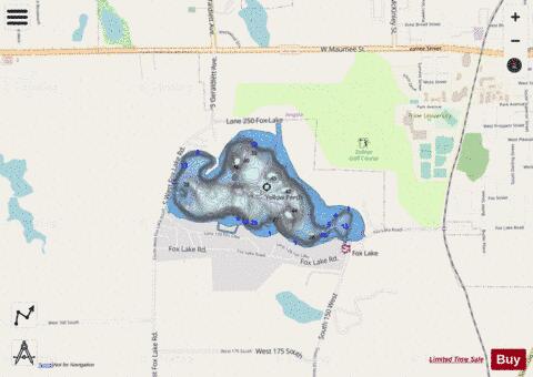 Fox Lake, Steuben county depth contour Map - i-Boating App - Streets